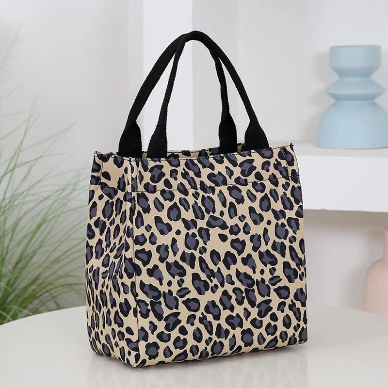 Women’s Denim Leopard Classic Style Square Zipper Tote Bag