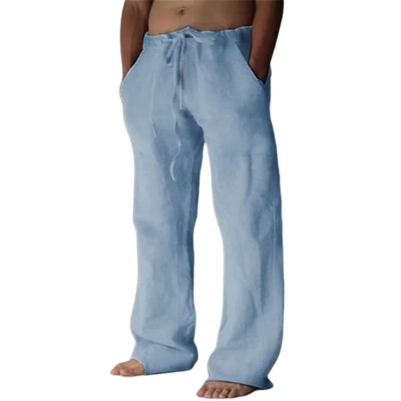 Bonusbad Men Fashion Loose Trousers Casual Cotton Linen Pants Breathable Gym Joggers Man Soild Wide Pants Running Sweatpants Man Clothes