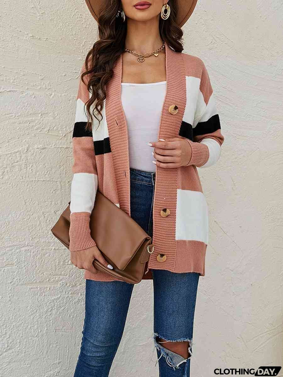 Color Block Button Down Cardigan