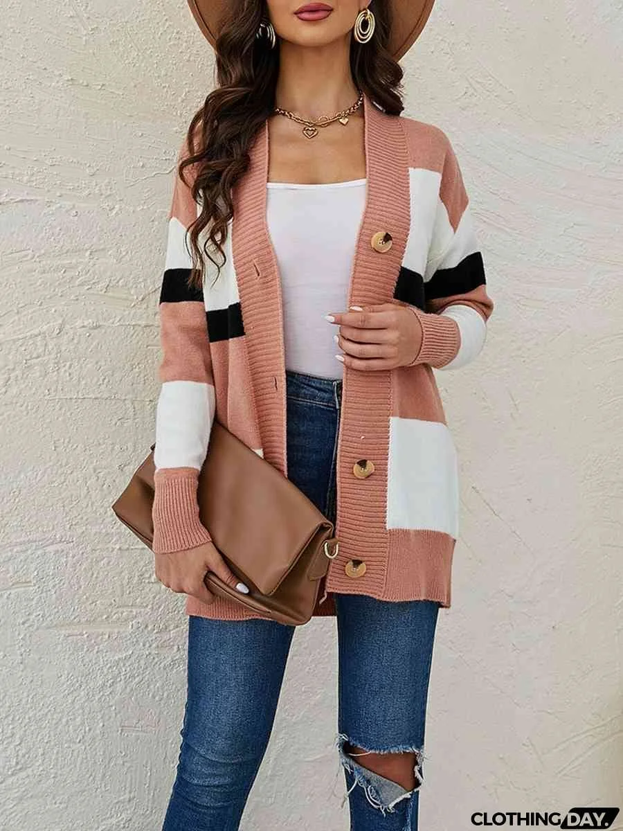 Color Block Button Down Cardigan