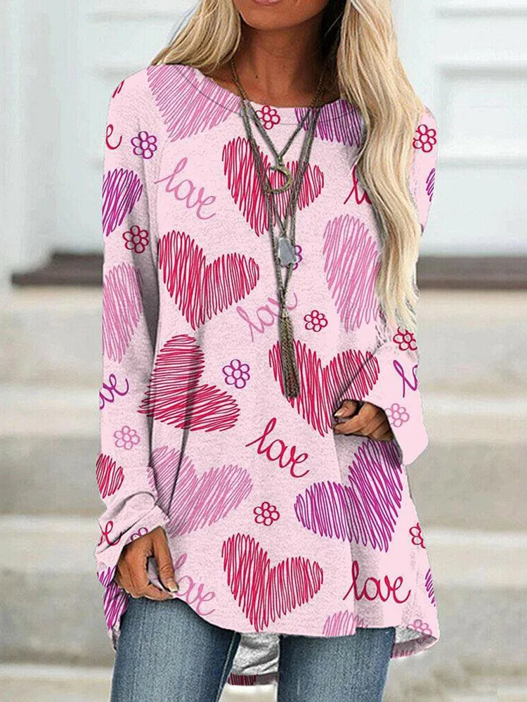 Daily Love Pattern Crew Neck Long Sleeve T-shirt