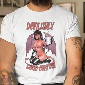Pornhint Pinup Art Tee, Sexy Devil Girl TShirt, Topless Women, Retro Style, Pinup Shirt, Gift for Men, Coffee Lover Gift, Vintage Style, Sexy Anime NSFW