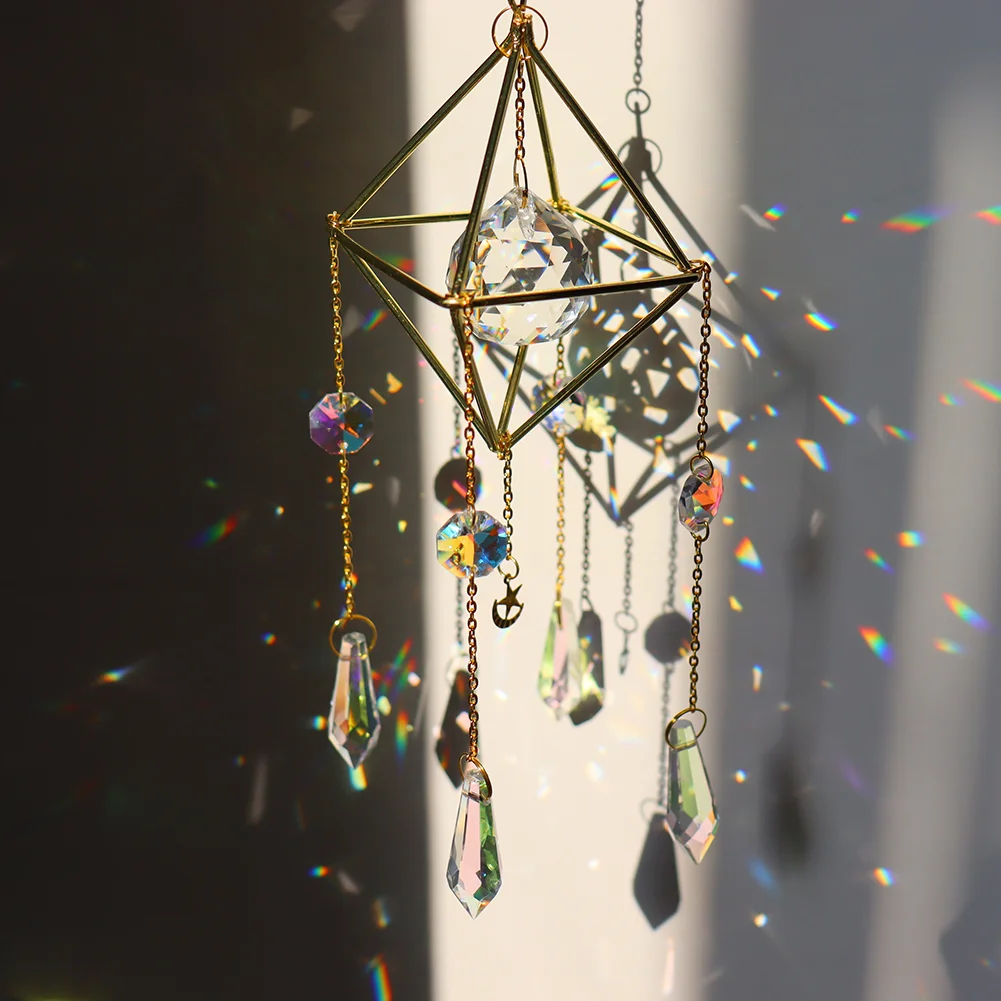 Crystal Sunburst Suncatcher Hanging Modern Star Moon Prism Handmade Pendant
