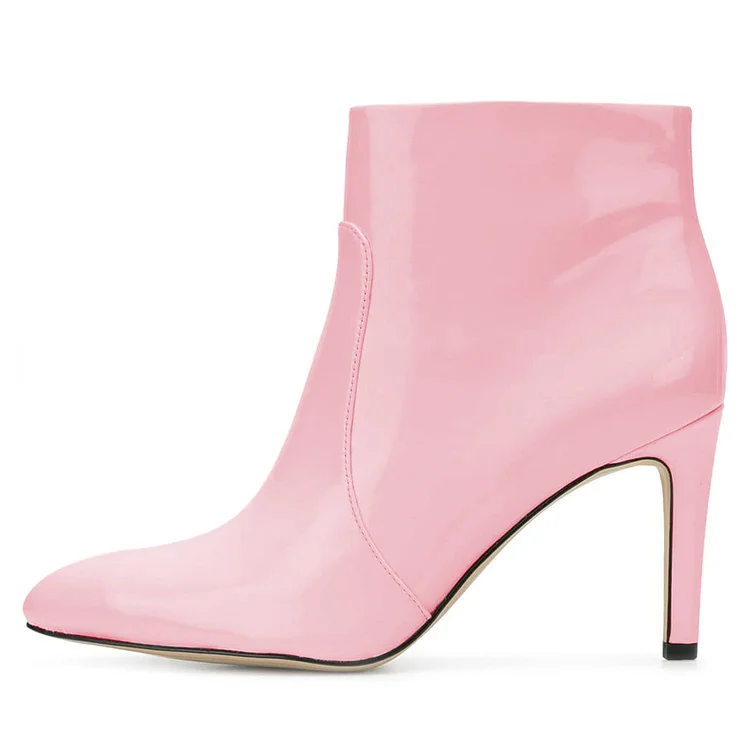 Pink Patent Leather Stiletto Heel Ankle Boots for Women |FSJ Shoes
