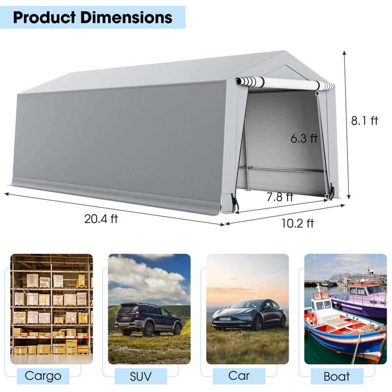 Eletriclife 10 x 20 Feet Portable Heavy Duty Carport Canopy Garage with Doors