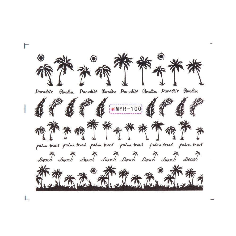 2Pcs 2022 Tropical Style Summer Palm Tree Design Nail Stickers Coconut Tree Water Transfer Paper Nail Decals DIY Nail Art Decor 515