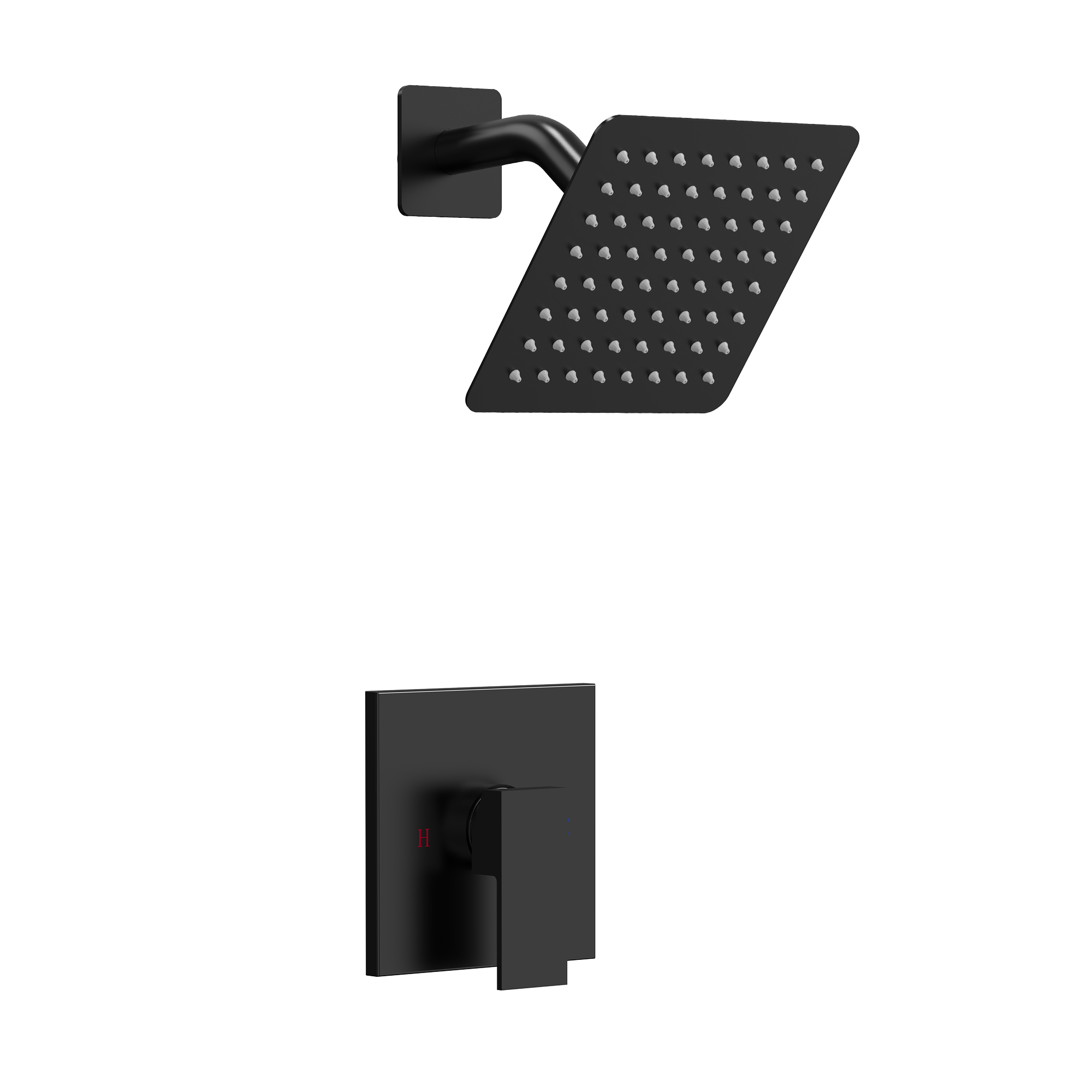 Square 1-Spray 6 in. Wall Mount Fixed Shower Head with High Pressure in Matte Black Valve Included
