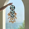 Diamond Painting Wolf Feather Wind Chime Hanging Pendant for Home Window Decor