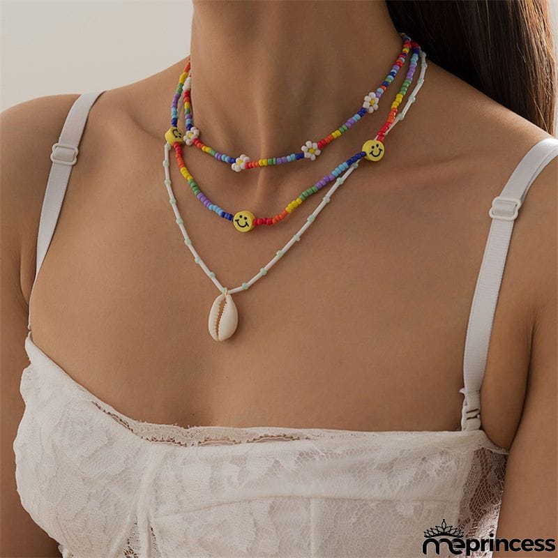 Daisy Beads Smiley Face Shell Woven Female Necklace