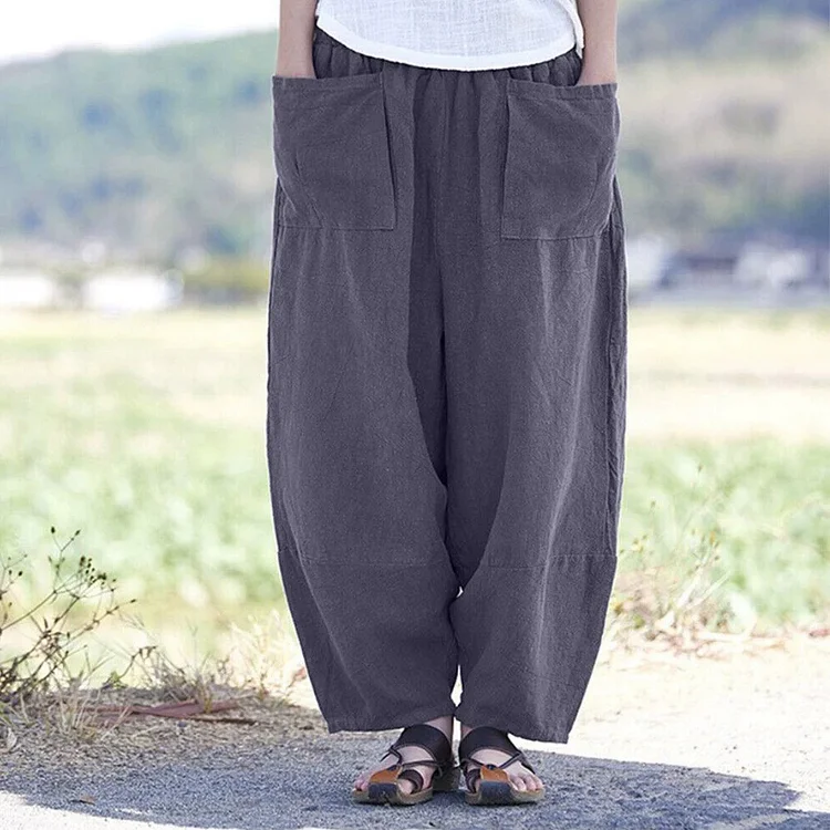 Women's Solid Linen Blend Pocket Comfort Casual Pants