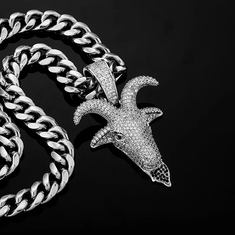 Iced Out Goat Pendant Full Micro Pave Zircon Necklace Hip Hop Jewelry