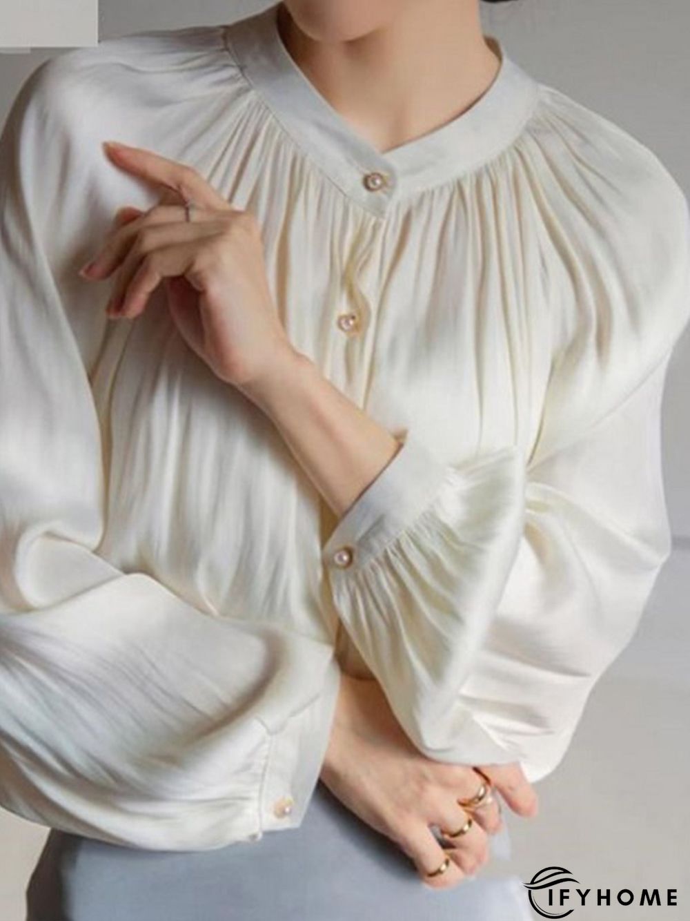 Plain Balloon Sleeve Work Blouse | IFYHOME