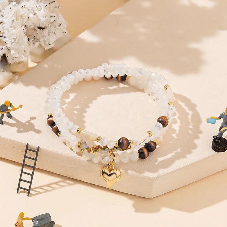 Olivenorma Crystal Gold Love Pendant Three-Layer Bracelet Set
