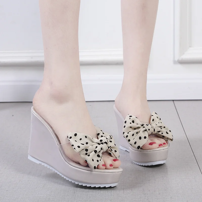 Qengg Dot Woman Summer Wedge Comfortable Sandals Platform Ladies Bow Knot Peep Toe Platform Wedges Shoes Slipper May30