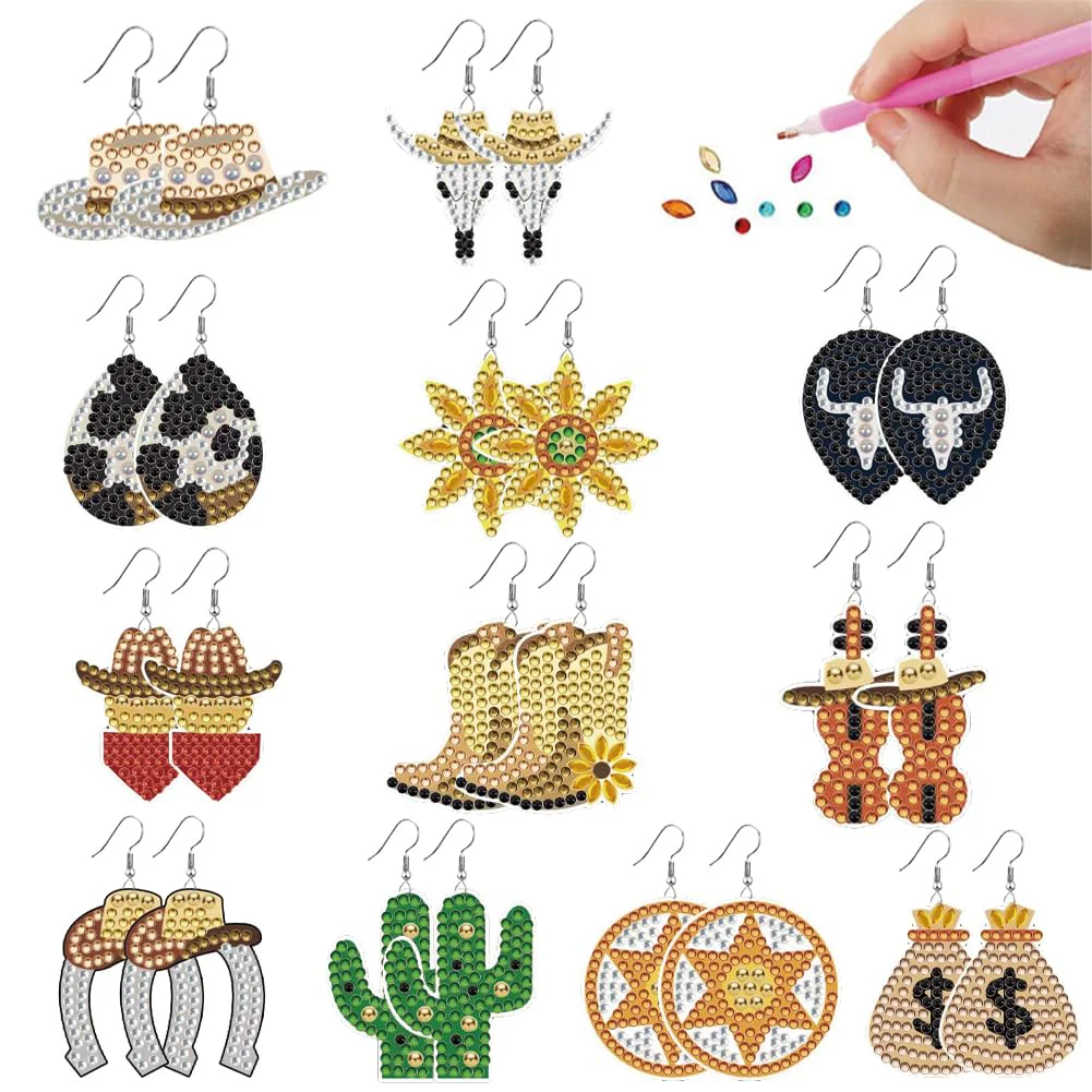 12 Pairs Denim DIY Diamond Art Earrings Double Sided Diamond Painting Earrings