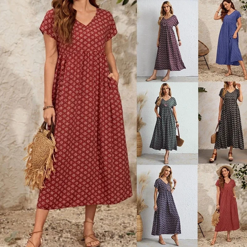 🌸2023 NEW Vintage Comfortable Cotton Linen V-neck dress