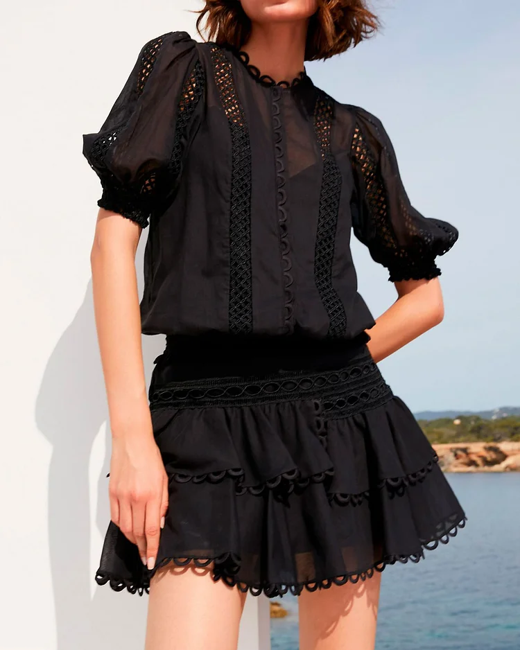 Short sleeve lace mini dress
