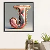 Lettre Plume J-Compl&egrave;te Rond Diamant Peinture-30X30CM