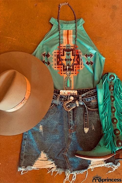 Ethnic Print Sleevelss T Shirt