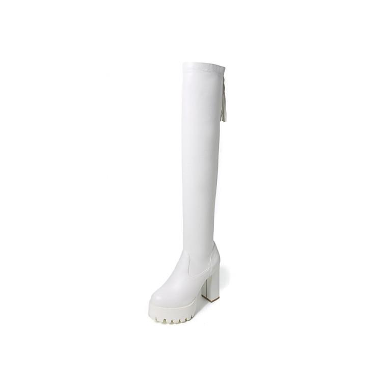 GOOSHOE Round Toe Platform High Chunky Heels Over-knee Long Boots