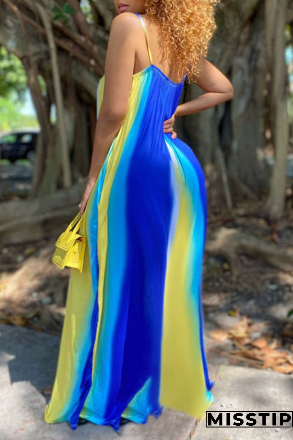 Blue Casual Print Patchwork Spaghetti Strap Sling Dress Dresses