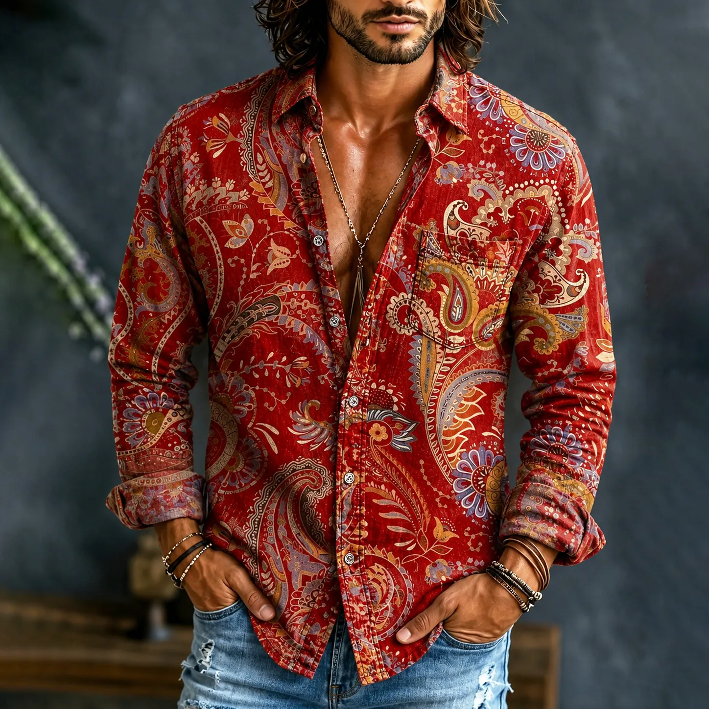 Men's Hippie Retro Abstract Tie Dye Art Print Linen Shirt artswardrobe