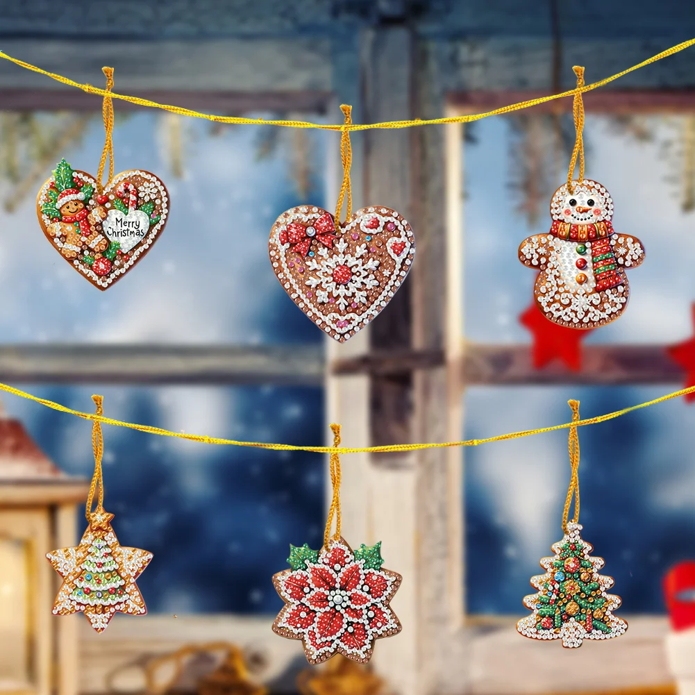 6pcs Merry Christmas 2D Flat DIY Diamond Art Pendant Wall Door Decoration