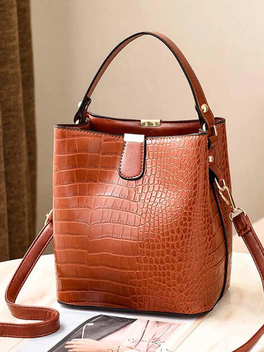 Retro Bucket Bag Ladies Crocodile Pattern Shoulder Messenger Bag