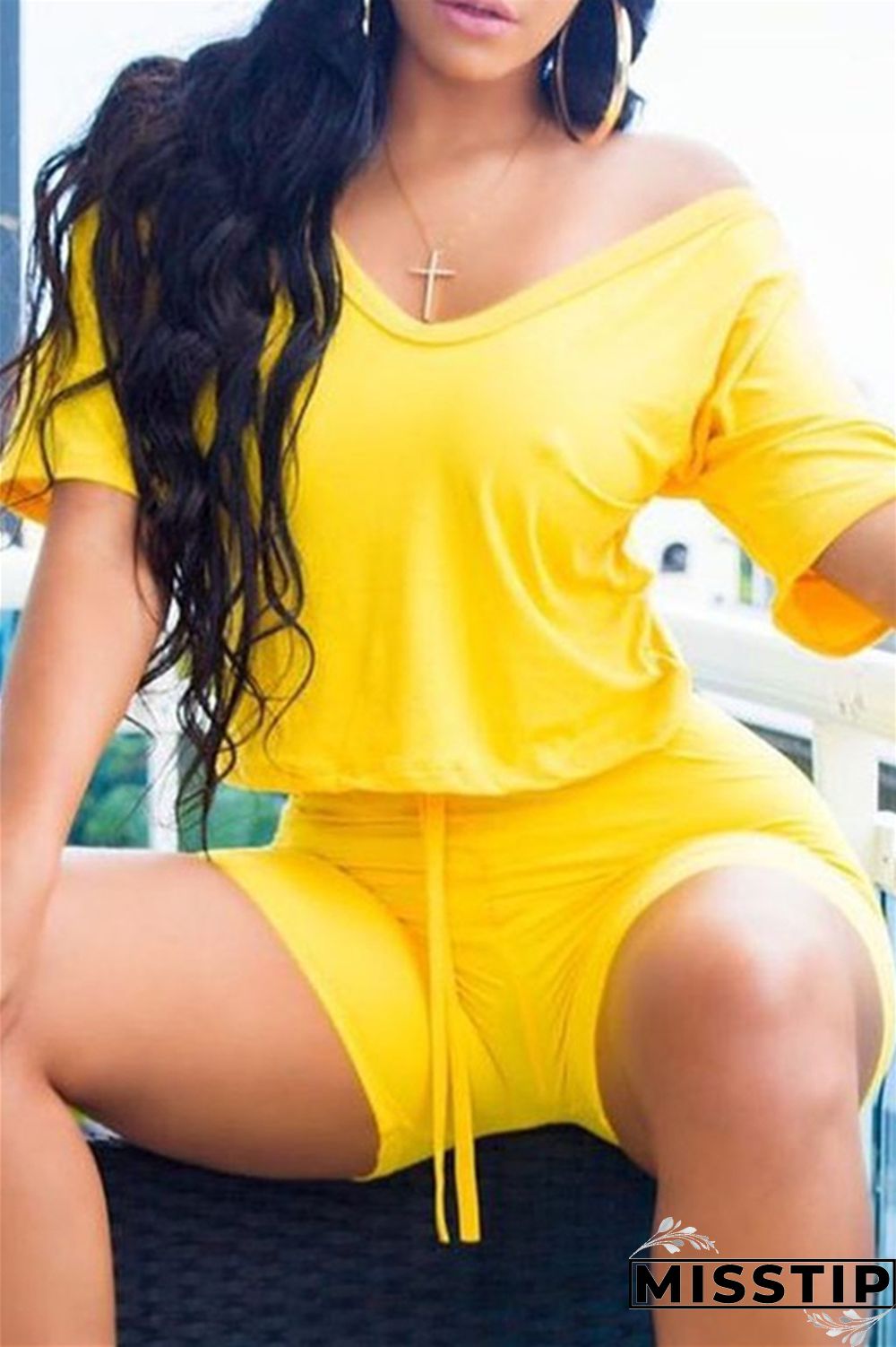 Ink Green Fashion Casual Solid Basic V Neck Half Sleeve Two Pieces