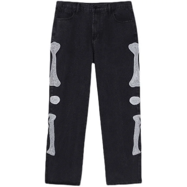 Hip Hop Streetwear Skeleton Jeans Men's Pants at Hiphopee