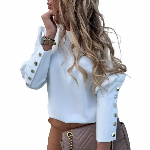 Uveng Uveng Ebaywish Explosion Ins Net Red Long-Sleeved Round Collar Metal Buckle Top