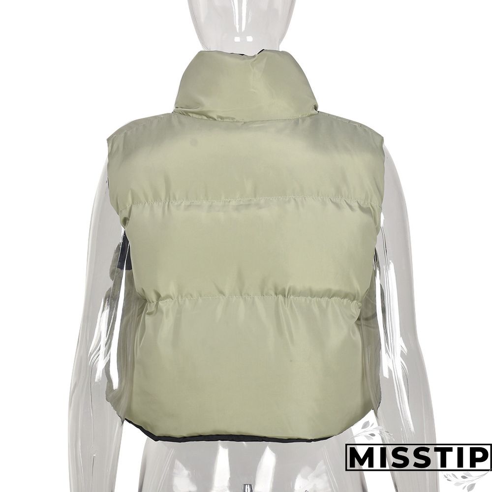 Zip Up Stand Collar Padded Puffy Vest Jackets