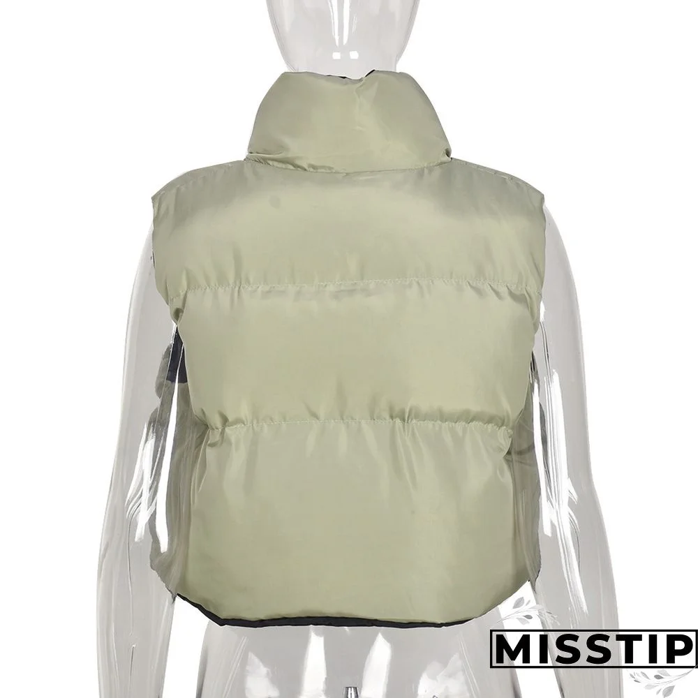 Zip Up Stand Collar Padded Puffy Vest Jackets