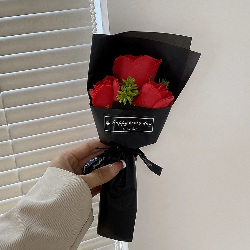 Creative Valentine’s Day Soap Bouquet Teacher’s Day Gift Carnation Soap Flowers 3 Pieces Small Bouquet Street Push