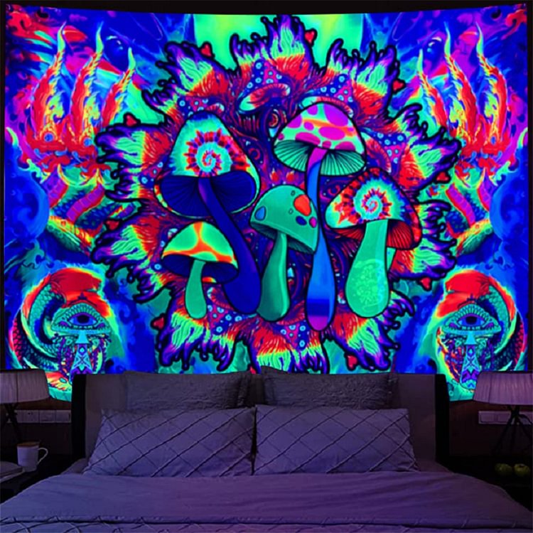 Psychedelic Fluorescent Tapestry Mushroom Wall Hanging Mat Home Room Decor