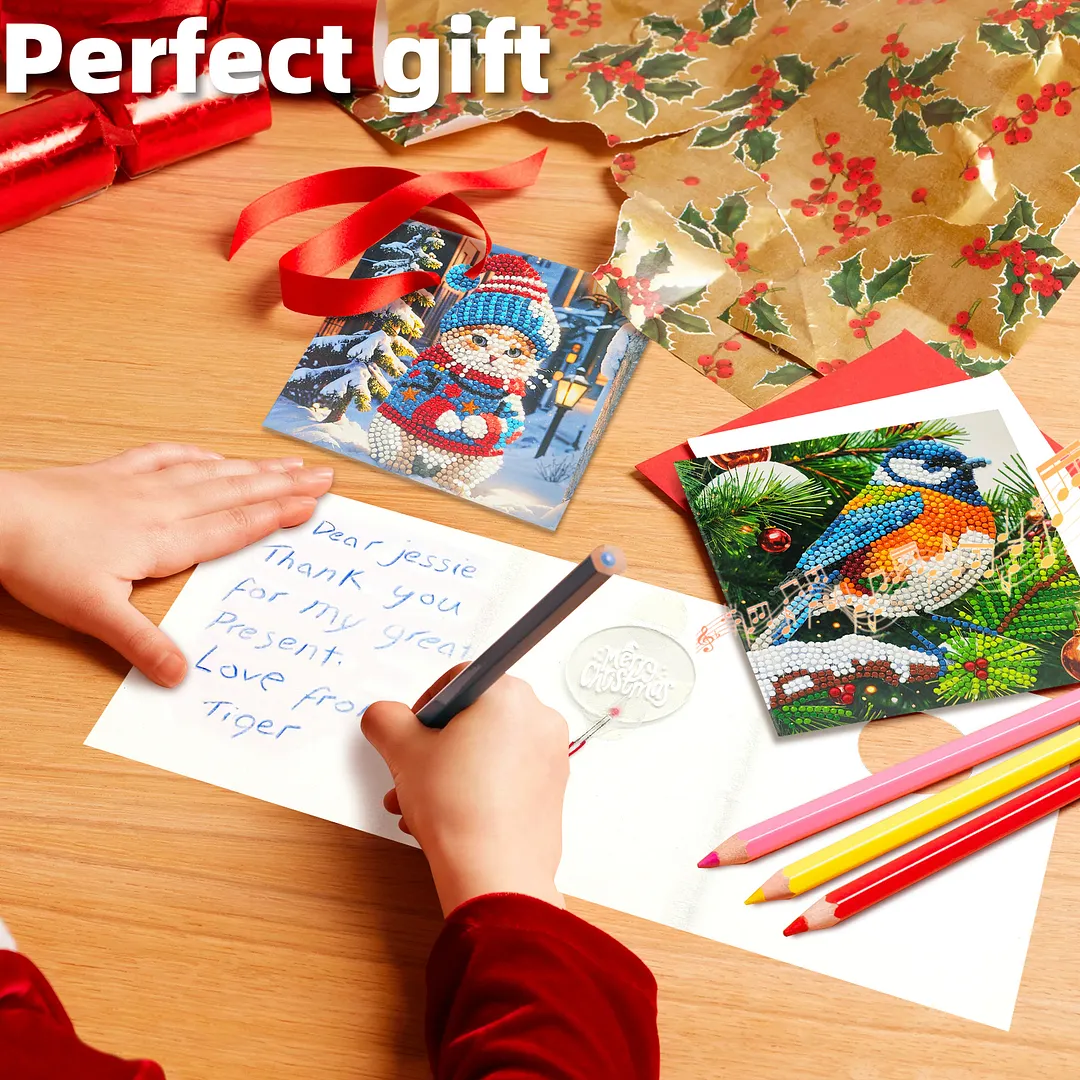 6pcs Winter Christmas DIY Diamond Painting Greeting Card Kits with Envelopes Diamond Art Greeting Cards Diamond Art Cards Kits for Adults DIY Crafts Family Friend Gifts