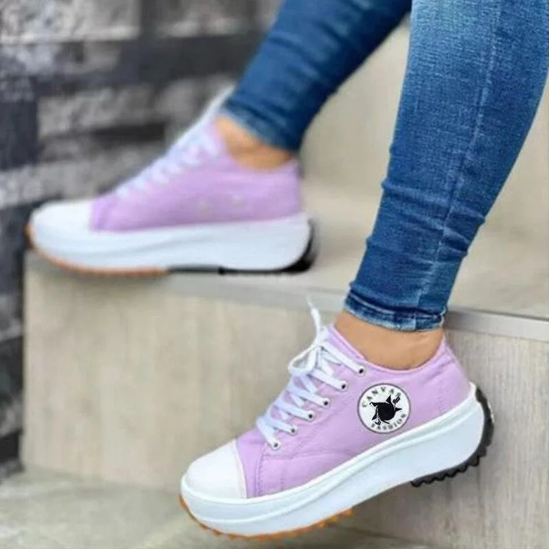 Canvas Sneakers Women Fashion Platform Low-top Women Single Shoes Thick-soled Candy Color Flats Female Canvas Shoes 2022
