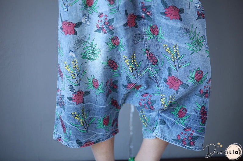 Retro Printed Loose Denim Pants