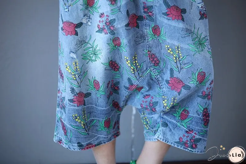 Retro Printed Loose Denim Pants