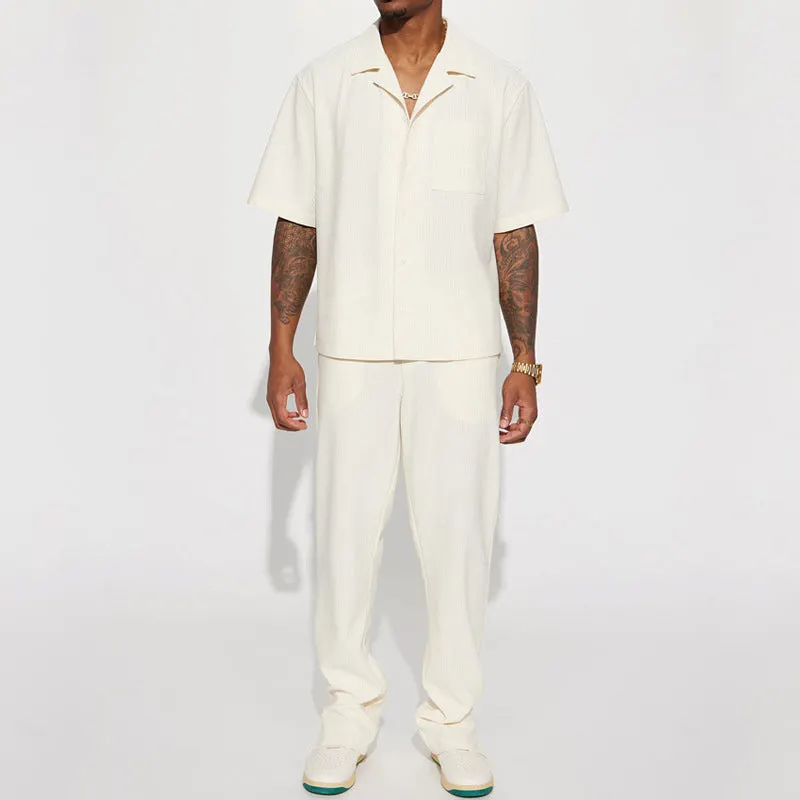 Men's Linen-Blend Shirt and Trousers Set &ndash; Summer Co-ord &ndash; White