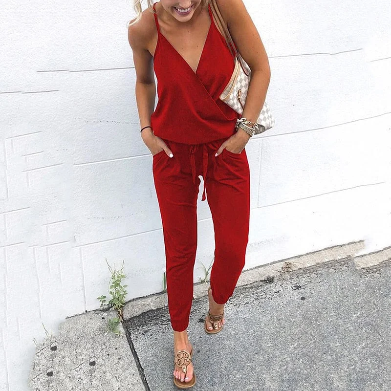 2021 Summer Women Holiday Casual Sleeveless Jumpsuits Fashion Ladies Solid Color Bodysuit Wide Leg Loose Long Pants Trousers