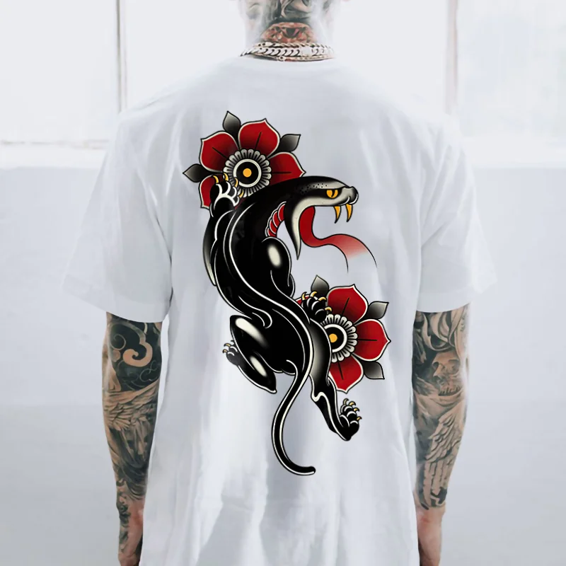 White Classic Flowers Animal Printed Men's T-shirt