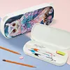 (US Local)Owl Pattern DIY Diamond Pencil Case Pens Brushes Accessories Travel Pencil Box
