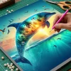 Framed Diamond Painting - Full Round Drill - Sunset Dolphin (25x25cm)