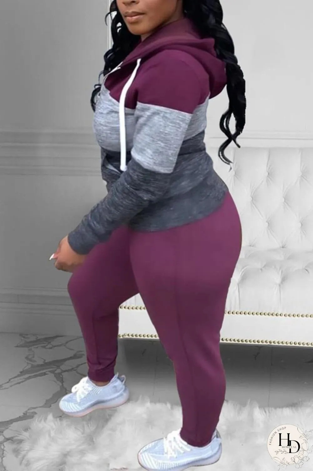 Purple Casual Sportswear Patchwork Patchwork Hooded Collar Long Sleeve Two Pieces