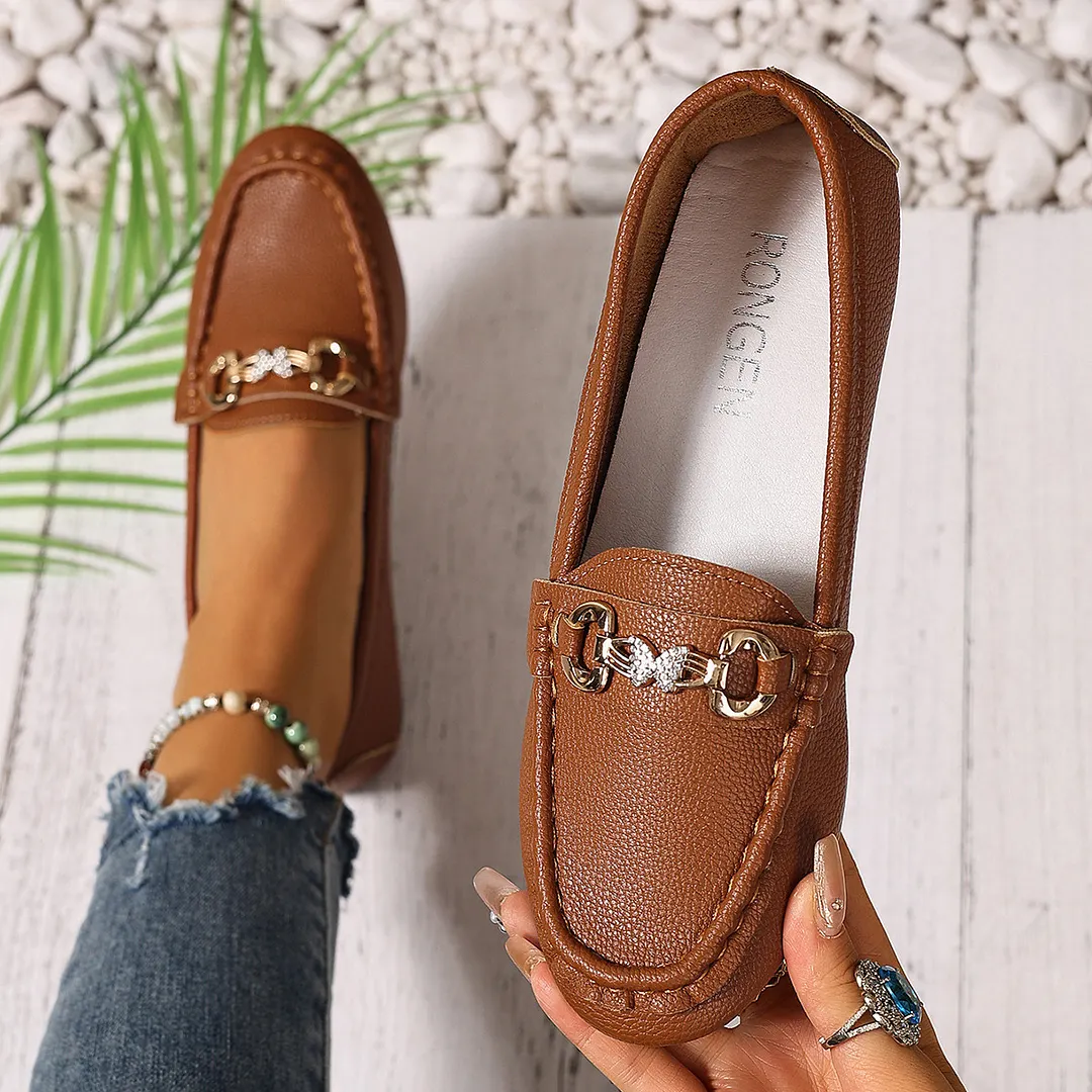 Breakj Breakj Casual Single-Shoe Lef Shoes Light-Mouthed Bean Shoes Women's 2025 New Fashion Metal Chain Large-Size Mother Shoes