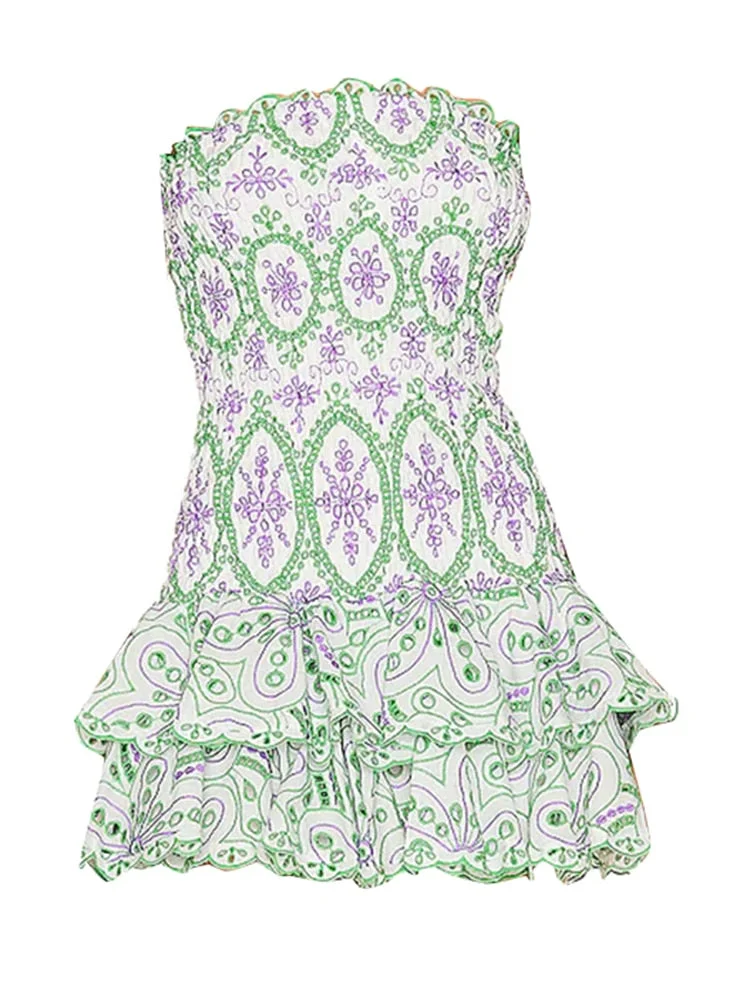 Toloer Embroidered Design Tube Ruched Mini Dress-Outfit Ideas
