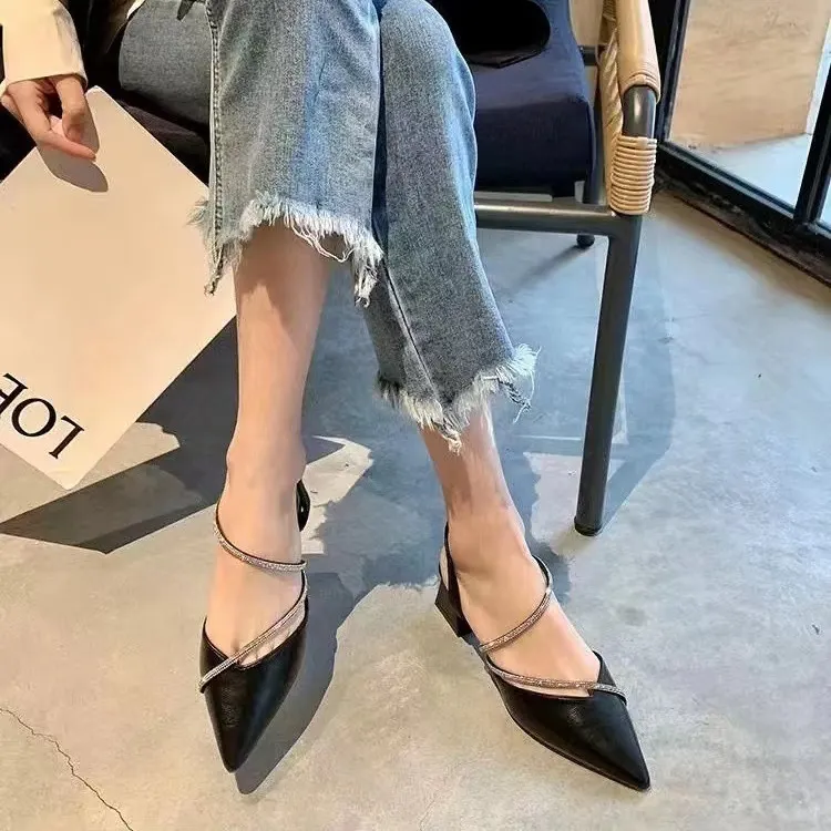 Breakj Breakj Water Drill Sandals Women Summer French Coarse High Heels Retro Single Shoes Femininity Spring