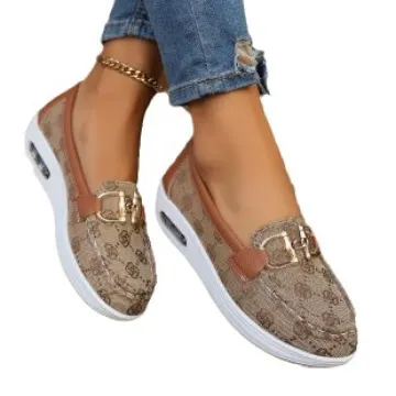 Yyvonne Large-Size Casual Single-Shoe Women Round Head Flat-Bottomed Metallic Buckle Fashion Single-Shoe Women