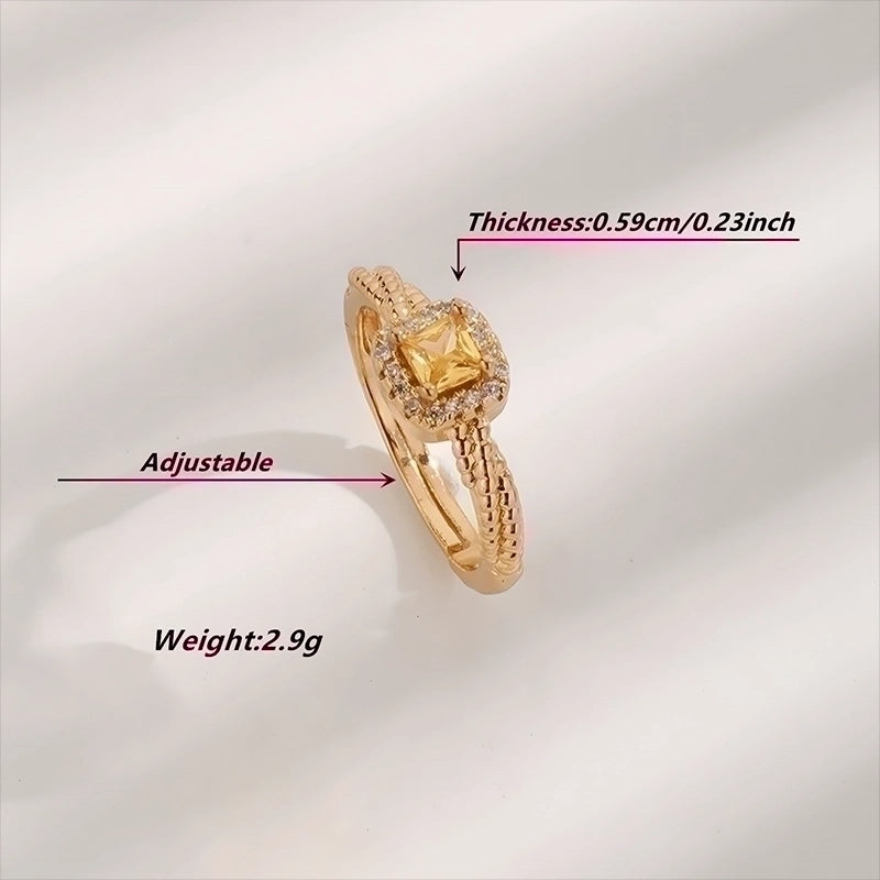 Copper 18K Gold Plated Glam Luxurious Plating Inlay Square Zircon Open Rings